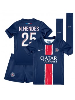 Paris Saint-Germain Nuno Mendes #25 Heimtrikotsatz für Kinder 2024-25 Kurzarm (+ Kurze Hosen)